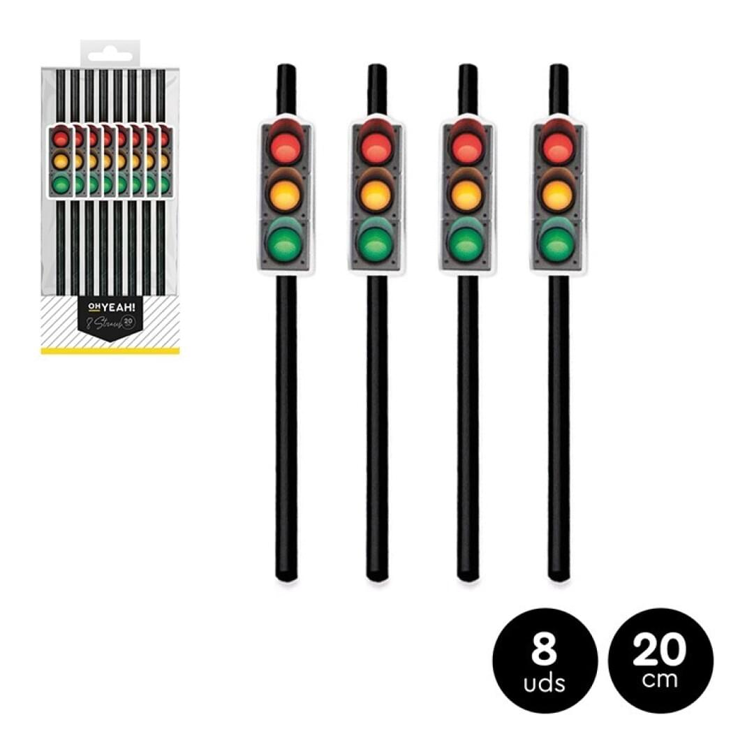 8 PAJITAS DE PAPEL SEMÁFORO 20CM