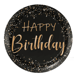 8 PLATOS "HAPPY BIRTHDAY" DESTELLOS ORO 18CM