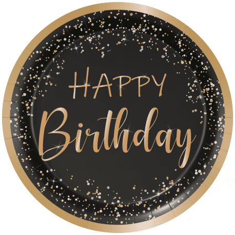 8 GLOBOS "HAPPY BIRTHDAY" DESTELLOS ORO 23CM